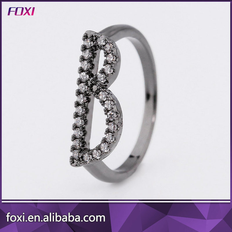 Black Rhodium Plated Fashion Jewelry Initials Finger Rings