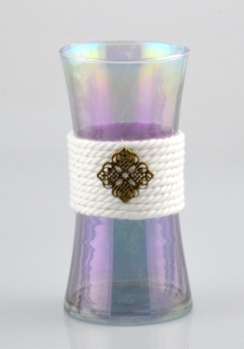 Glass Vase with Cotton Rope and Copper Decoration