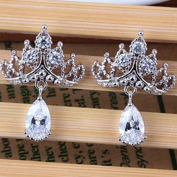 Cubic Zirconia Crystal Diamond Stud Silver Earrings Fashion Jewelry