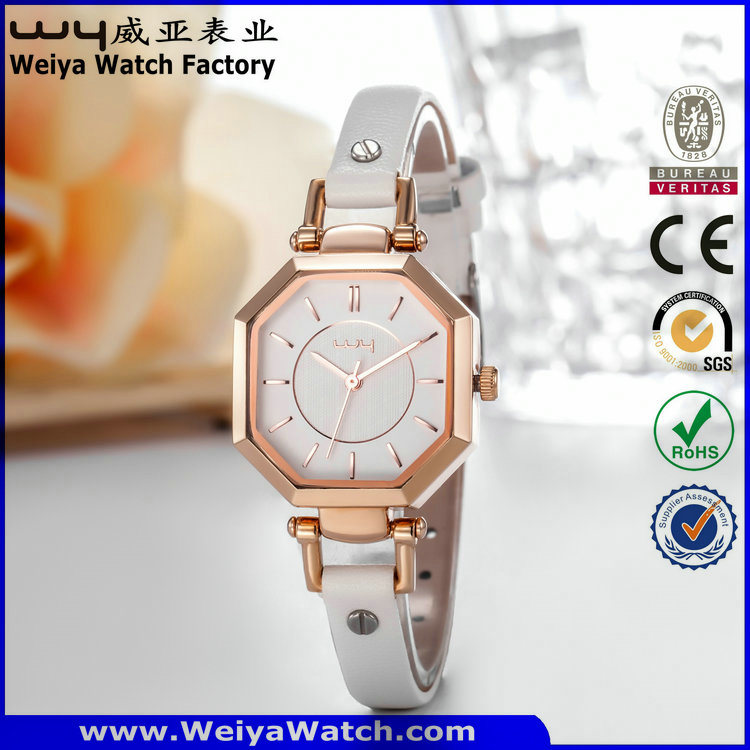 ODM Casual Leather Strap Watch Quartz Ladies Wrist Watches (Wy-073B)