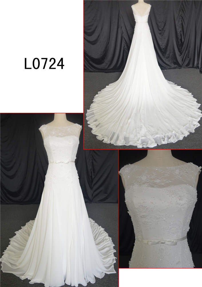 Simple Lace Mix Chiffon A-Line Wedding Dress Backless