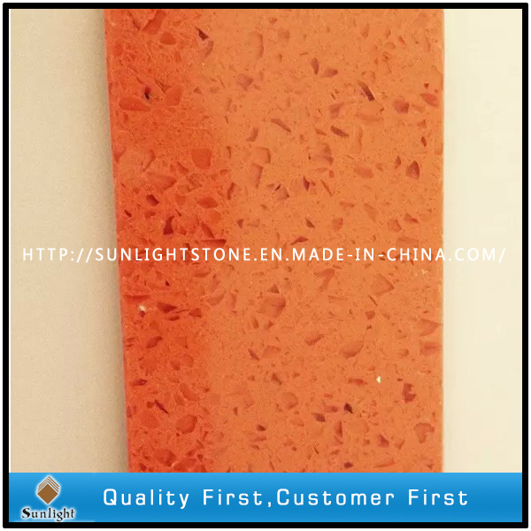 Artificial Orange Red Sparkles Quartz Stone Slabs
