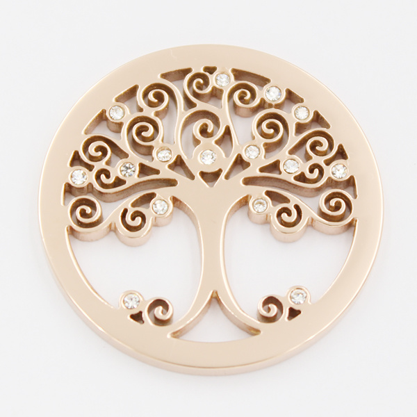Best Seller Life of Tree Coin -33mm All Stainless Steel with IP Rose Gold Plating