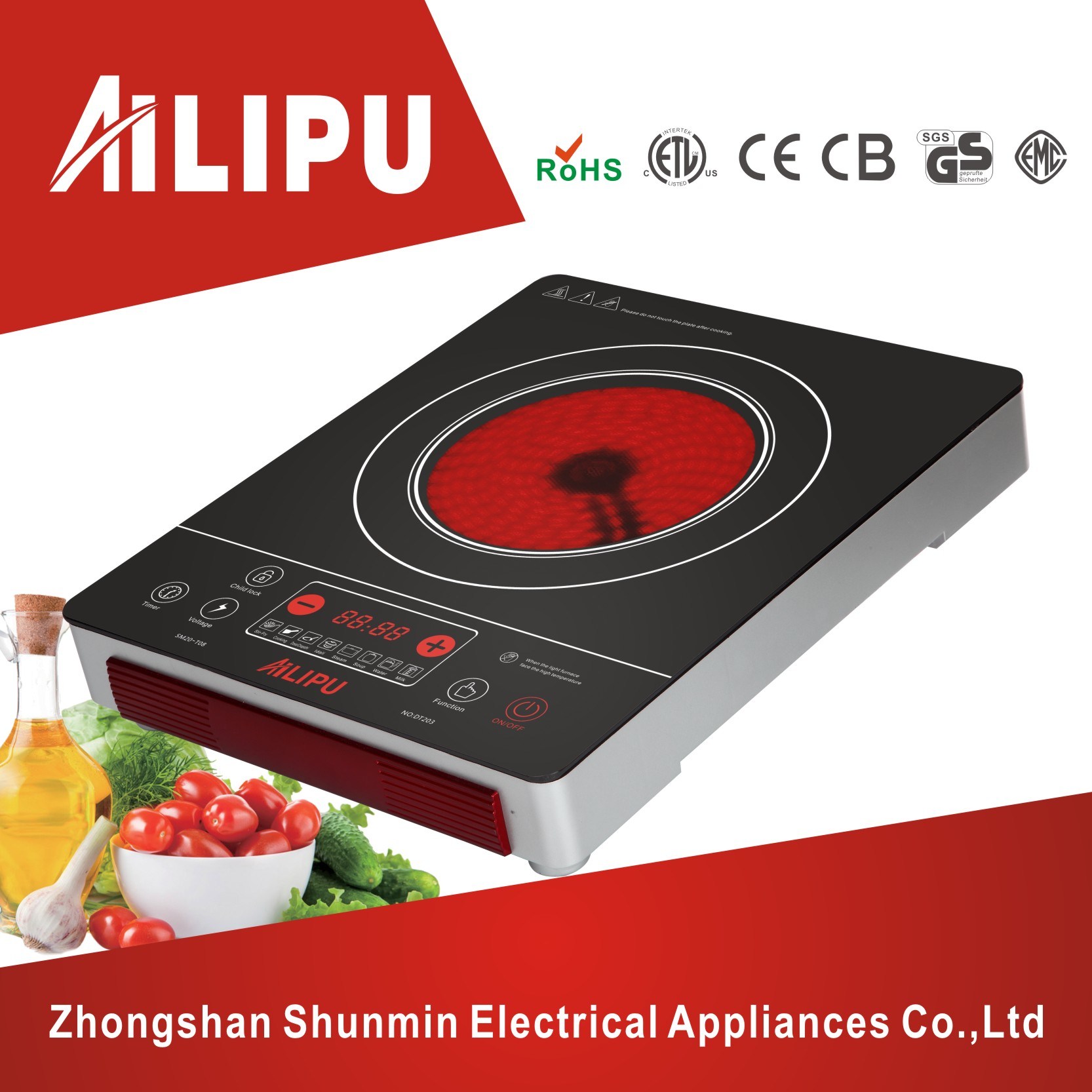 Suitable for Any Pot, CB Certificate and Plastich Housing Touch Screen Infrared Cooker