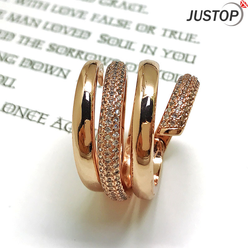 Fashion 18K Gold Over Brass Crystal Swirl Boxed Rings