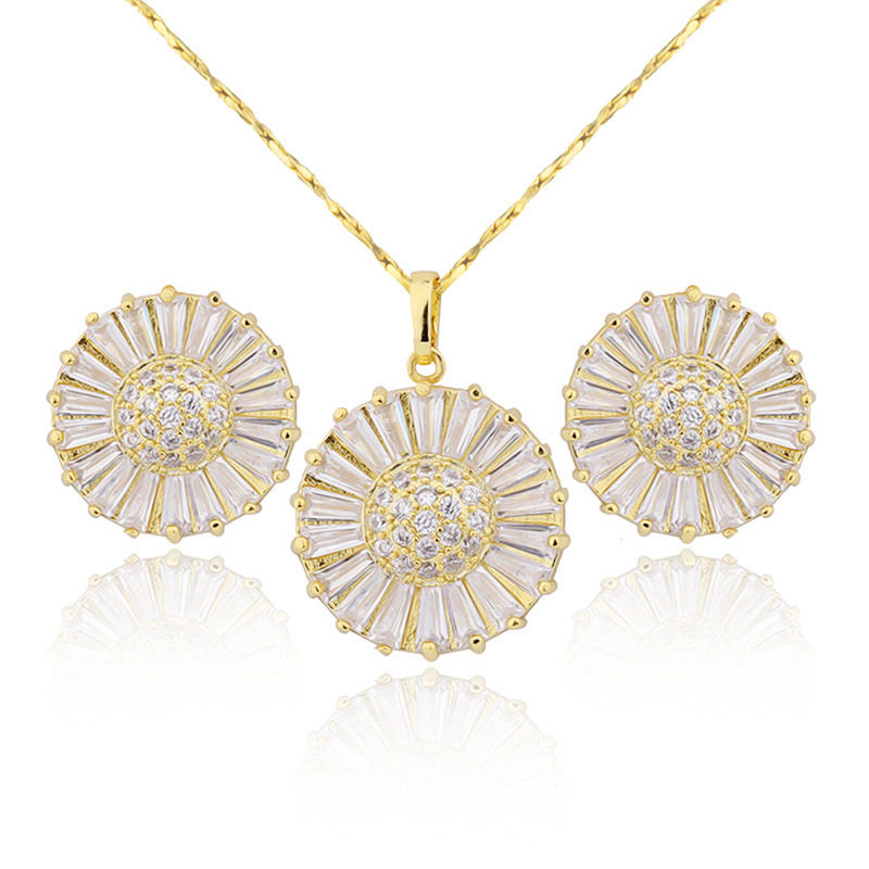 New Design Jewelry 18k Gold Plated Zircon Stone Earring Necklace Set