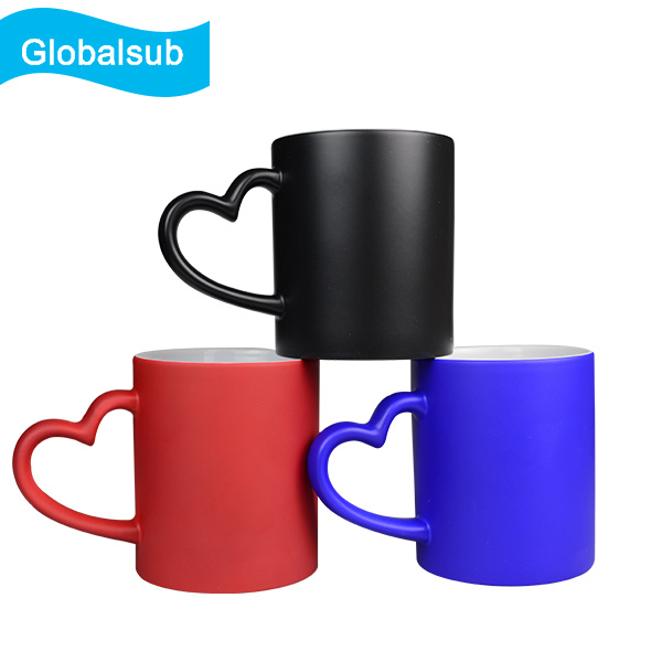 Printable Coating Magic Porcelain Mug with Heart Handle