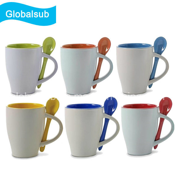 Color Coffee Mug Sublimation Ceramic with Spoon