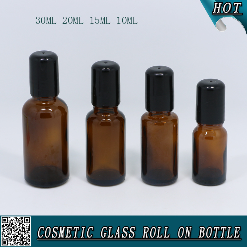 30ml 20ml 15ml 10ml Amber Glass Roll on Bottle with Roller