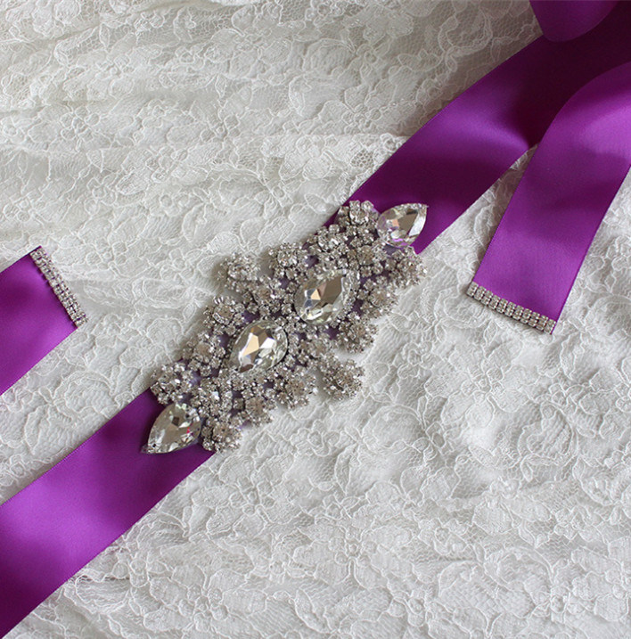 Colorful Rhinestone Crystal Satin Bowknot Wedding Waistband Belt