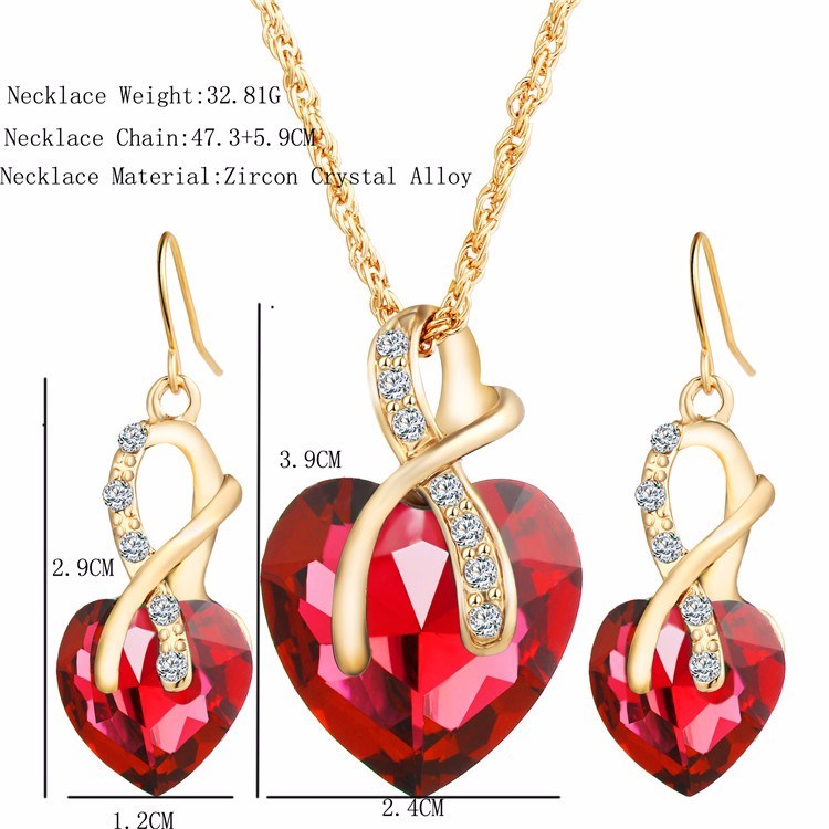 Gold Color Love Crystal Heart Jewelry Set for Women