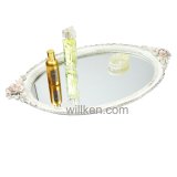 White Oval Resin Mirror Tray for Desktop Decoration