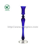 Blue Glass Candle Holder with Single Post by SGS (dia8.5*32.5)