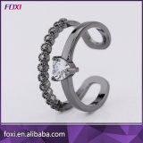 Women Fashion Jewelry Zirconia Dark Rhodium Plated Open Rings