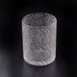 Straight Candle Jar with Embossed Leaf Pattern