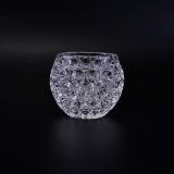 High Clear Round Candle Holder with Embossed Pattern