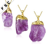 Irregular Birthstone Quartz Crystal Pendant Necklace with Gold Plated Chain