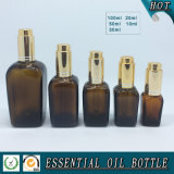 Amber Square Glass Essential Oil Bottle with Press Pump Dropper