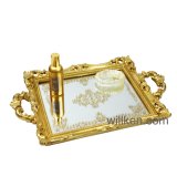Antique Gold Resin Mirrored Tray Perfume Storage Holder Decorative Dresser