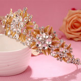 Luxury Gold Leaf Sparking Crystal Wedding Tiara Crown