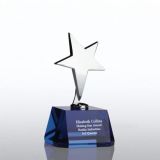 Blue Silver Star Accent Trophy with Crystal Base (#78258)