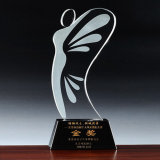 Personalized Engraved 3D Laser Crystal and Block Trophy with Black Base for Souvenir