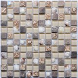 Crystal Glass Mix Ceramic Mosaic Sea Shell Design Brown Color