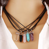 Pendant Silver Alloy Necklace Natural Stone Healing Crystals Chain Necklace