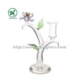 Single Glass Candle Holder with Color Flower (9*18*23)