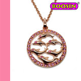 Rose Gold Fashion Jewelry Necklace / Floating Fish Round Charm Necklace