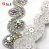Rhinestone Decorative Trim Clear Crystal Silver Beaded Base Applique Trimmings