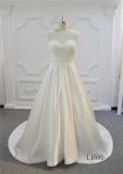 Beautiful Ivory Satin Wedding Dress Lace A-Line Wedding Dress