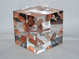 Clear Acrylic Paperweight with Coins Embedment