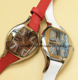 Elegant Stainless Steel Ladies Leather Band Watches with Crystal
