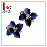 Fashion Elegant Cute Lady Girls Blue Flower Crystal Stud Earrings
