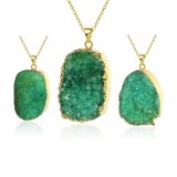 Fashion Jewelry Green Crystal Natyral Stone Pendant Necklace Gold Plated