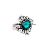Elegant Retro Alloy Crystal Inlaid Emerald Women's Ring Rhinestone Studded Fashion Jewelry