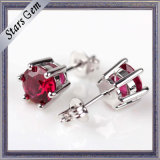6mm Round Brilliant Cut Lab-Created Ruby Stud Earrings Jewelry