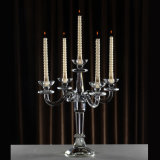5 Branch Clear Crystal Candle Holder with Competitive Price