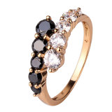 Gold-Color White & Black Crystals CZ Engagement Love Ring