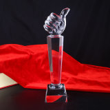 Cheap Crystal Glass Hand Trophy for Business Gift