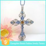 2016 Fashion Mens Gemstone Crystal Custom Jewelry Cross Silver Necklace