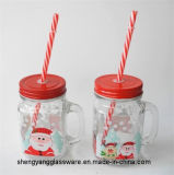 Free Sample Santa Claus Print Glass Mug for Drinking with Handle