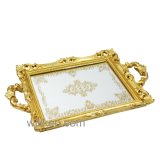 Floral Pattern Gold Mirrored Decorative Tray