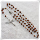 Newest Light Brown Round Wooden Beads Rosary (IO-cr250)