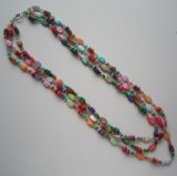 3 Rows Bright Necklace Made of Shell and Crystal