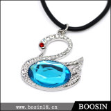 2015 Handmade Swan Fashion Blue Crystal Necklace in Leather Chain#19665