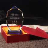 White Clear Transparent Glass Crystal Trophy Award Engraved with The Blue Base for Business Company