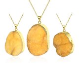 Fashion Jewelry Yellow Crystal Natural Stone Pendant Necklace Gold Plated