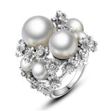 Bridal Accessories White Gold Crystal Pearl Wedding Ring for Women